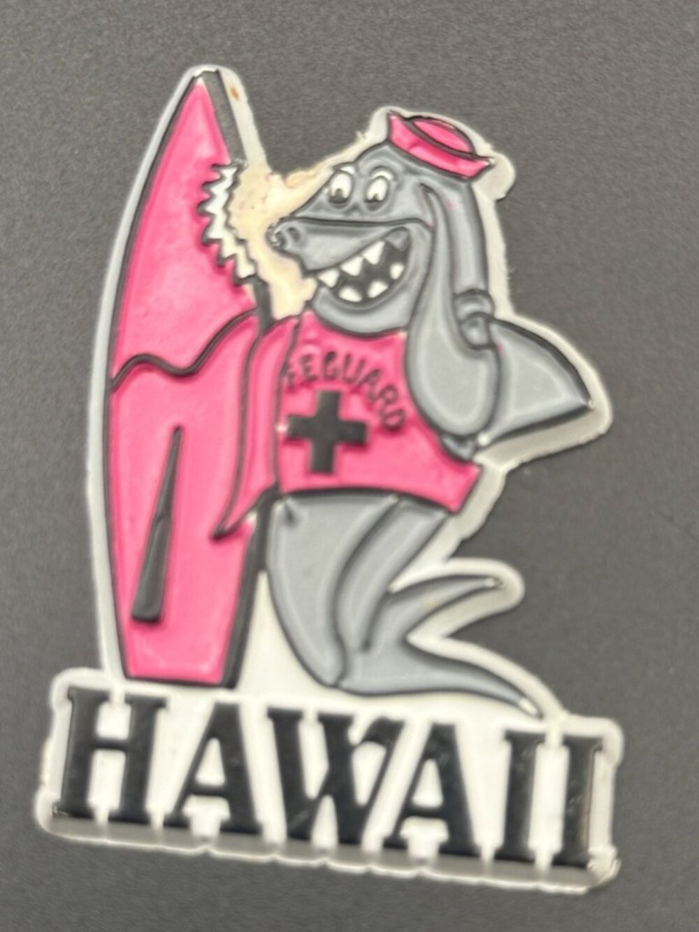 Vintage Hawaii Pink Shark Vinyl Rubber Fridge Magnet